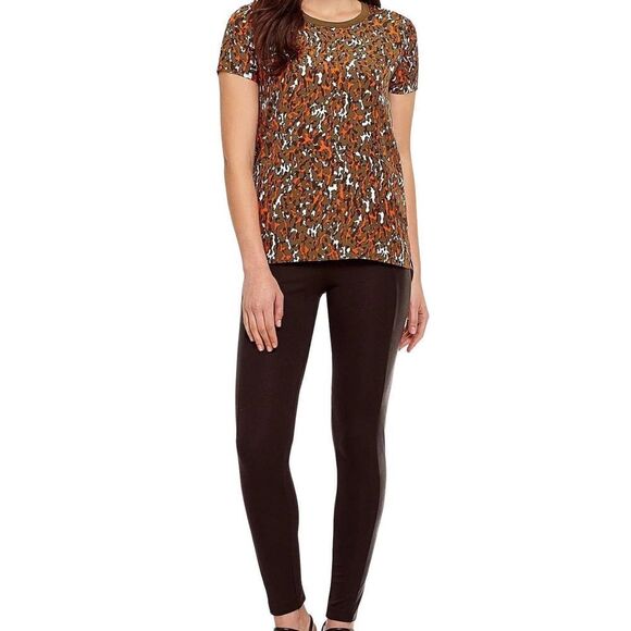 Michael Kors Camo Print Mixed Media Short Sleeve Tee Top T-Shirt EUC - Picture 2 of 5